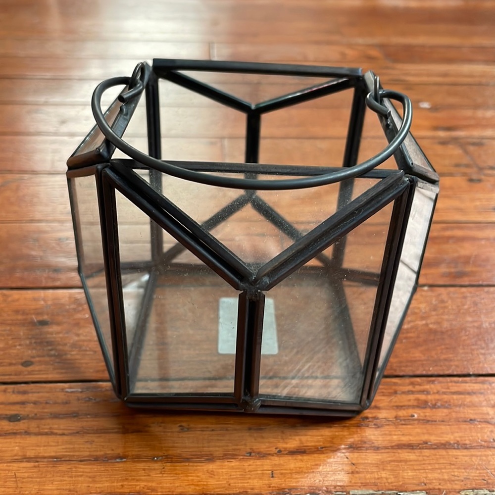 Geometric Glass Candle Holder Lantern - Black